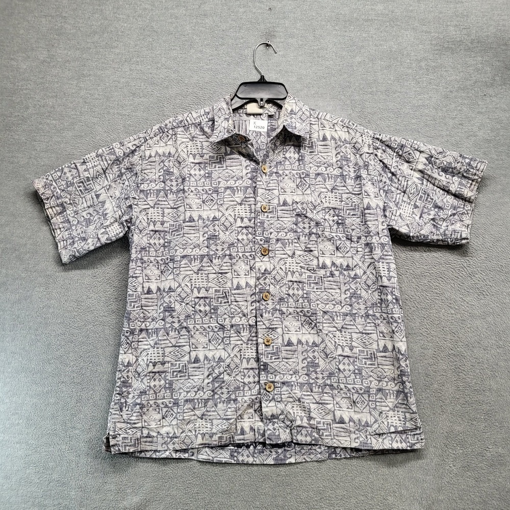 VINTAGE‎ Gotcha Men Button Up Shirt Medium Blue Hawaiian Geometric Cotton